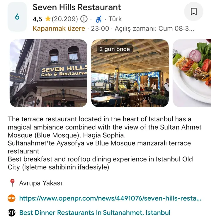 Altında basın bülteni kaynağı görünen bir işletme kartı örneği