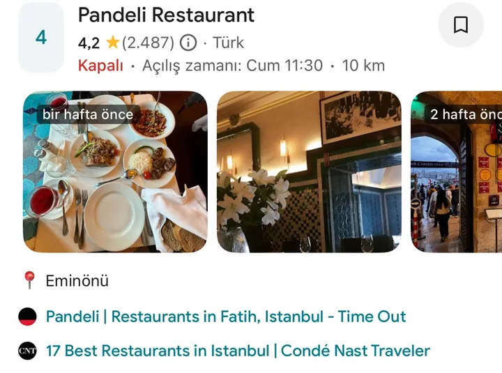 Altında yayın kaynakları görünen bir işletme kartı örneği